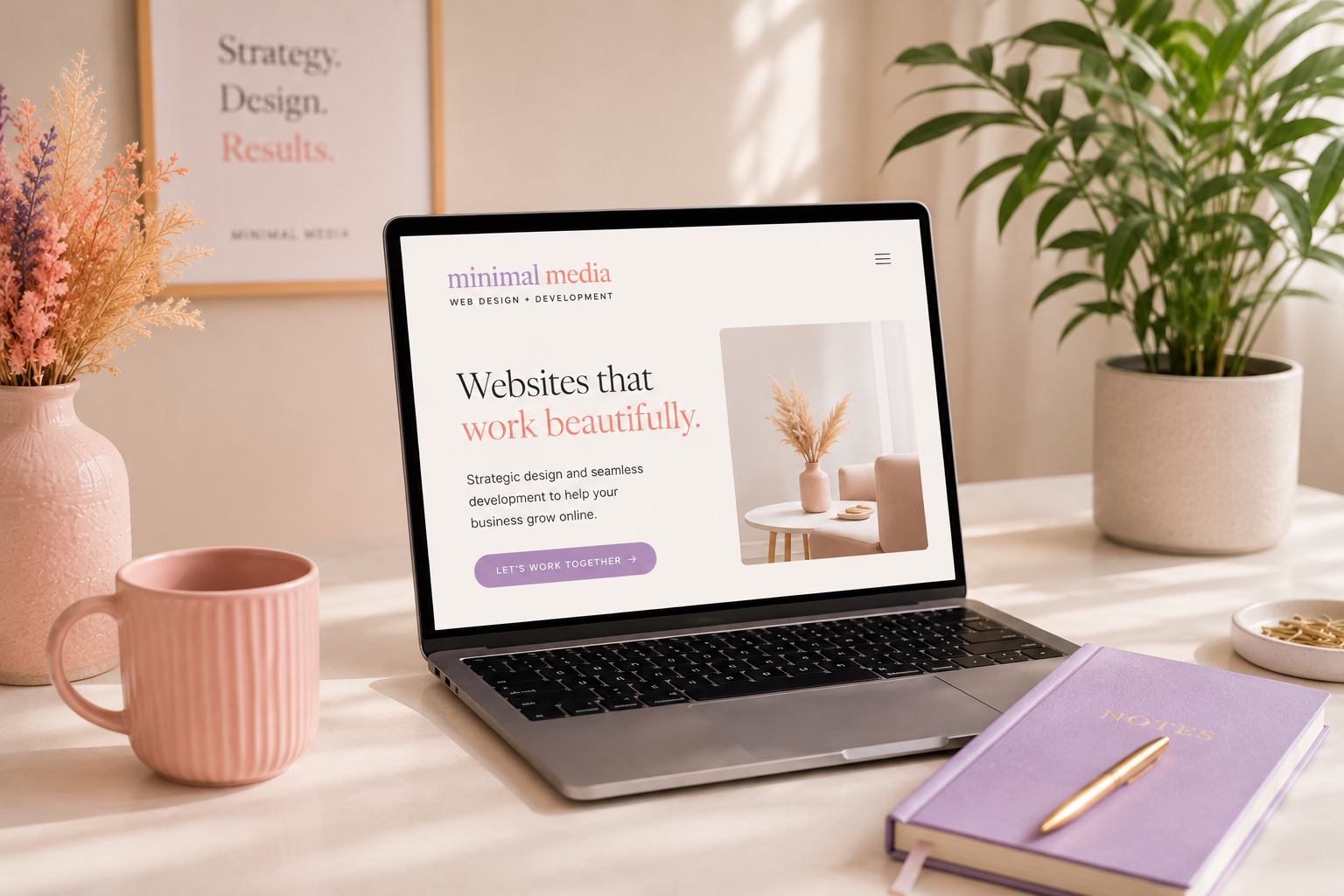 A Minimal Media website design shown on a laptop