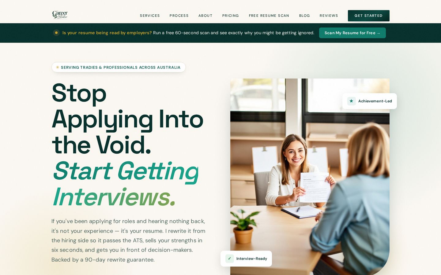 The Career Studio website screenshot